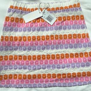 L*Space Best Buds Mini Skirt Size Small Daisy Print Pink Orange White Pu…